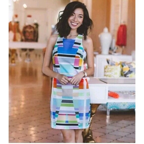 Trina Turk Mod Colorblock Sleeveless Sheath Dress Vibrant Multicolor Mini Size 4 - Picture 1 of 11